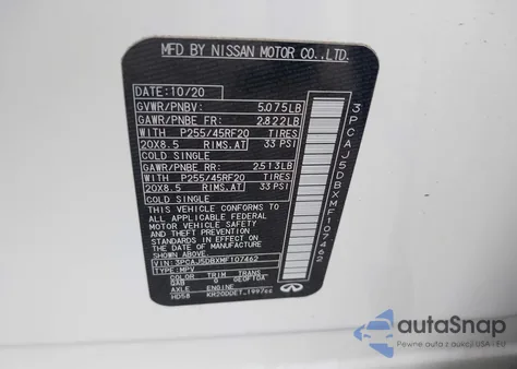 2021 Infiniti Qx50 Autograph Awd z USA, uszkodzony, nr VIN 3PCAJ5DBXMF107462